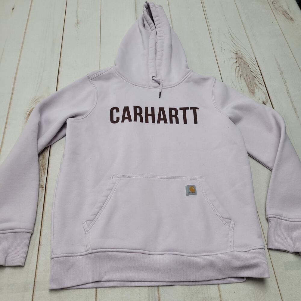 Carhartt large logo lavender pullover hoodie sweatshirt relaxed midweight